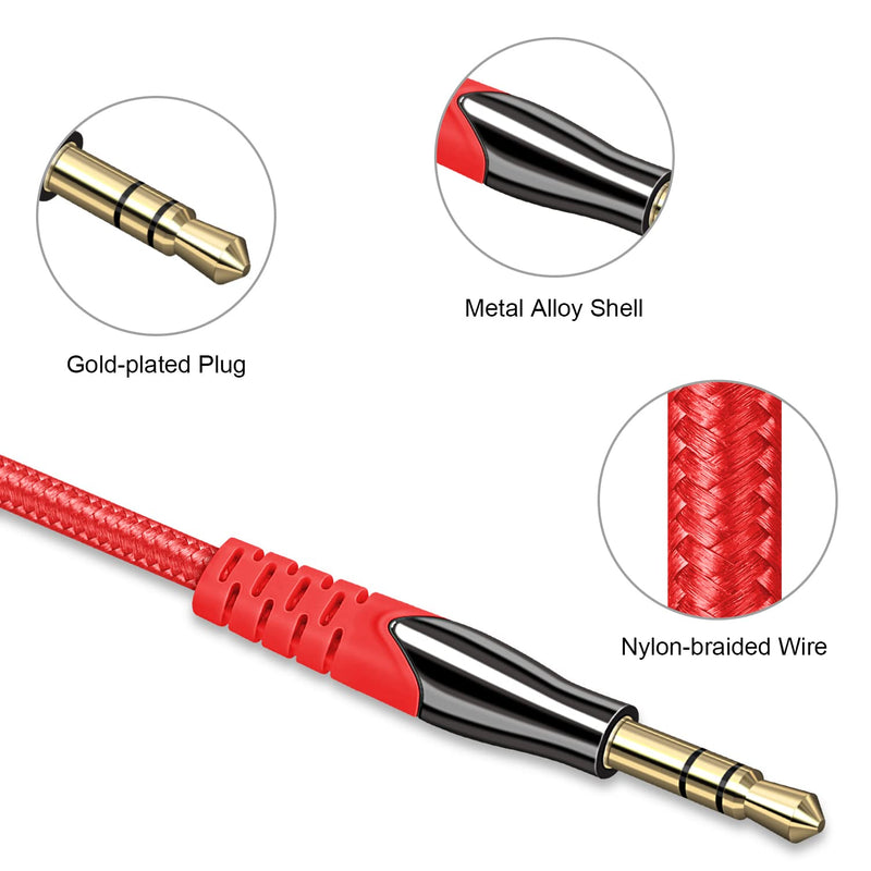 WFVODVER 3.5mm AUX Audio Cable Male to Male 9.8FT/3M Nylon Braided Stereo Jack Cable for iPhone, iPod, iPad,Android Samsung Smartphones, Tablets, Sound Box,Car, MP3 Players and More (Red) Red
