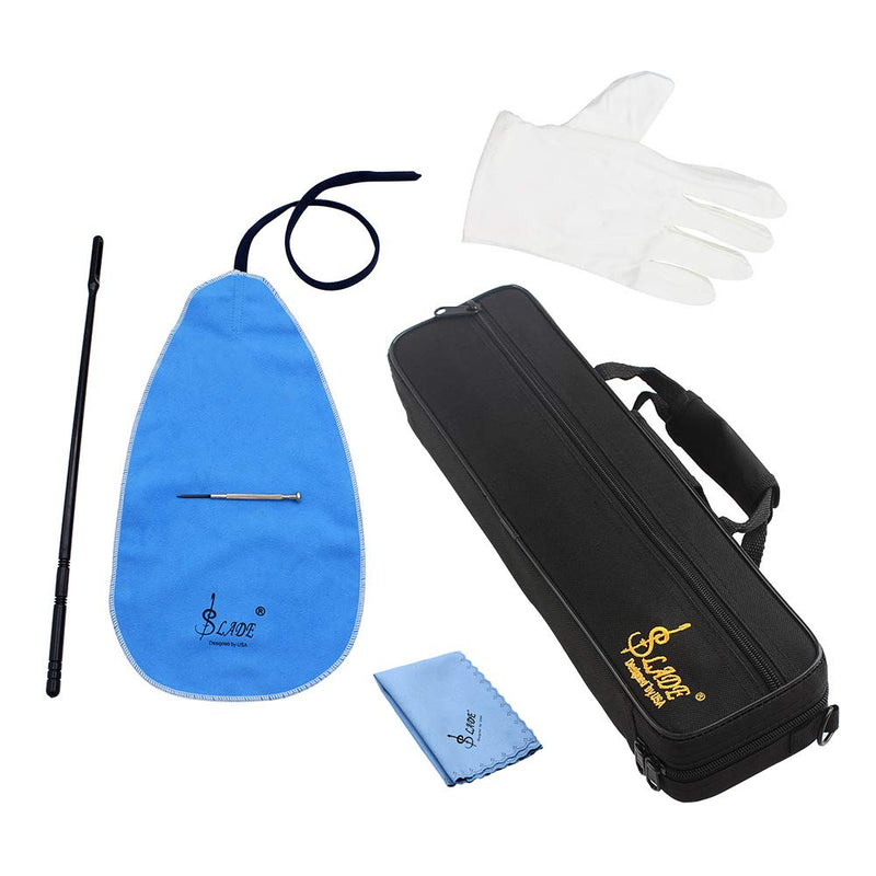 Mowind 16 Holes C Flute Case 600D Foam Cotton Padding with Flute Cleaning Kit Set Cleaning Cloth Stick Cork Grease Screwdriver Gloves