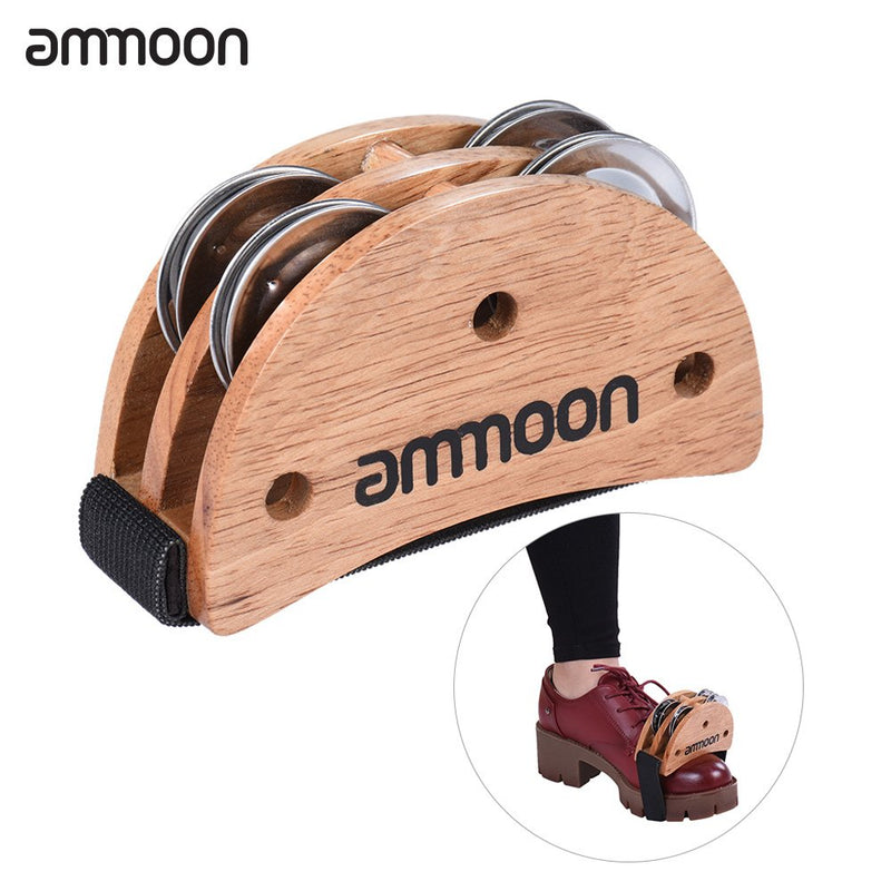 ammoon Percussion Foot Tambourine with Stainless Steel Jingles Cajon Box Drum Companion Accessory for Hand Percussion Instruments-Burlywood Burlywood Color