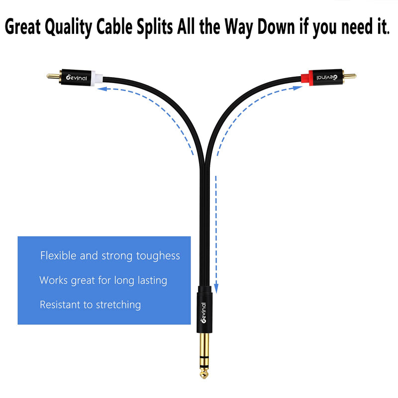 Devinal 1/4" inch TRS to RCA Y Splitter Cable, 6.35mm Stereo to 2 RCA Phono Insert Cable, Dual RCA to Quarter inch Audio Breakout Cable Cord 5 feet/ 1.5 Meters 5 FT