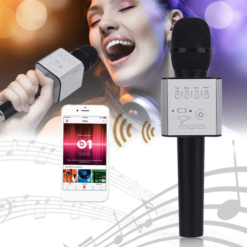 Q9 Portable Karaoke Microphone Wireless Bluerooth Handheld Mic KTV USB Speaker Player Mini Home KTV Music Machine System-Black