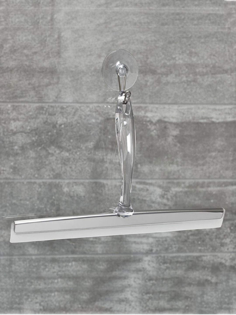 iDesign Zia Metal and Plastic Bathroom Squeegee for Shower, Glass Doors, Floors, Mirrors, with Suction Hook Holder , 12 Inches, Clear and Stainless Steel 12" Inch Set of 1