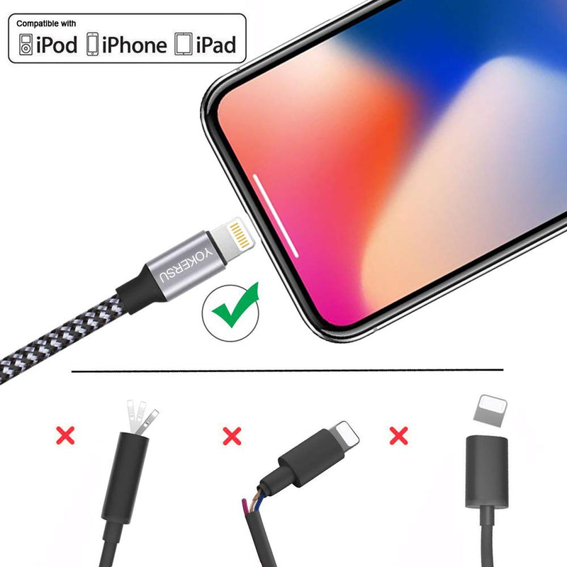 iPhone Charger, Nylon Braided Lightning Cable YOKERSU 3PACK 6ft Phone Data Sync Transfer Fast Charging Cord [Apple MFi Certified] Compatible with iPhone 12 11 Pro Max XS MAX XR X 8 7 Plus 6S 6 SE iPad