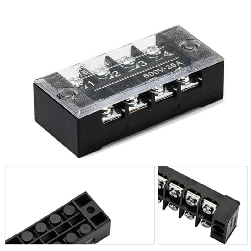 SamIdea 8pcs/ 4 Sets 4 Positions Dual Row 600V 25A Screw Pure Copper Terminal Strip Blocks with Cover + 400V 25A 4 Positions Pre-Insulated Terminal Barrier Strip