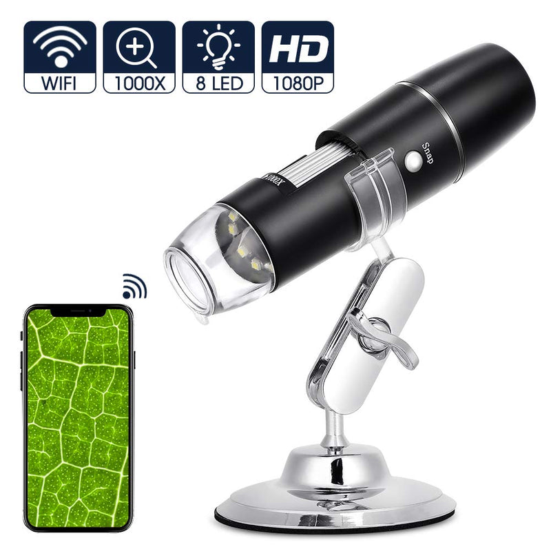 Wireless Digital Microscope Handheld USB Microscope Camera 50x-1000x Magnification with 8 Adjustable LED Lights HD 1080P Wi-Fi Endoscope Compatible with iPhone, Mac, Android, Windows Computer