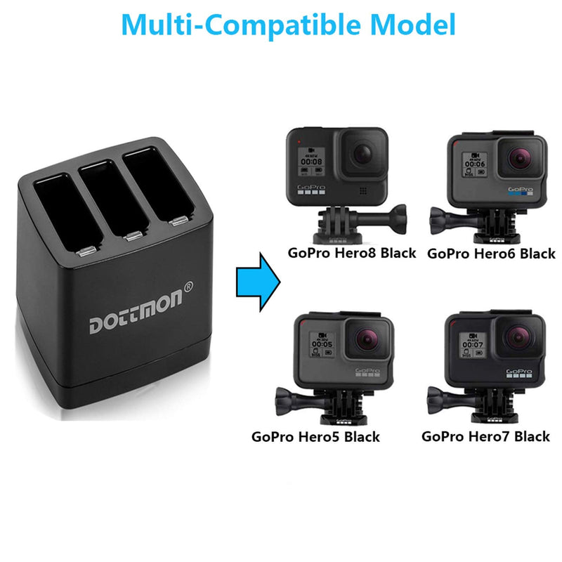 DOTTMON Triple Battery Charger with LED Indicator, Storage Carrying Case for GoPro Hero 8 Hero 7 Black Hero 6 Hero 5 Black Batteries, Fully Compatible with Go Pro Battery G3