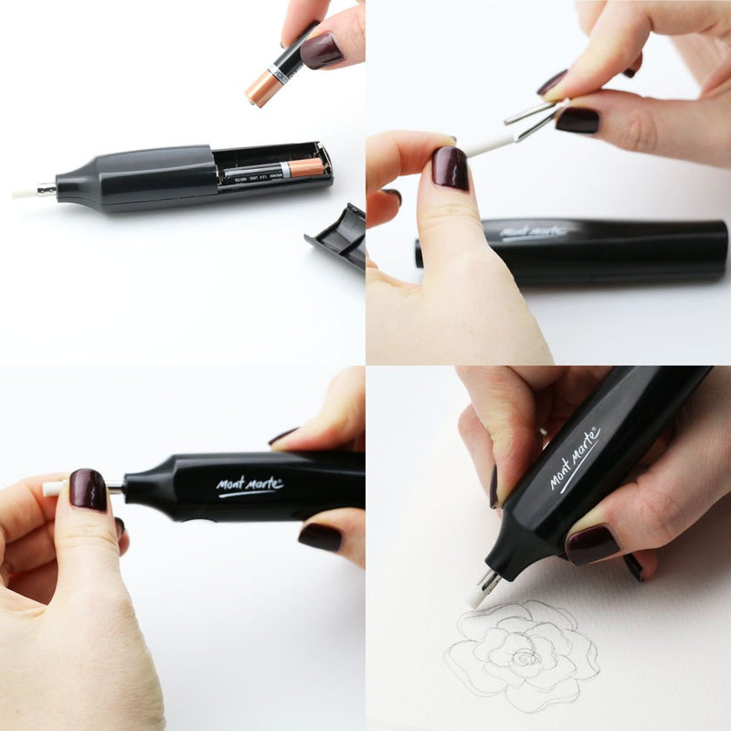 [AUSTRALIA] - Mont Marte Electric Eraser, Includes 30 Eraser Refills. Suitable for use with Graphite Pencils and Color Pencils. Original Version 