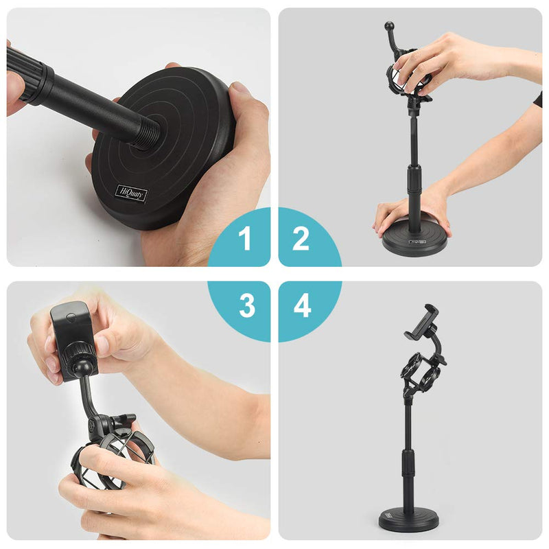 [AUSTRALIA] - Desktop Microphone Stand with Cell Phone Holder, Adjustable Tabletop mic Stand with Shock Mount and Round Base for Recording Podcasting and Live Streaming. B1 