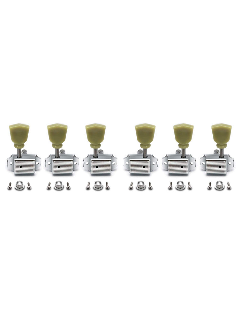 Metallor Vintage Guitar String Tuning Pegs Tuning Machines Tuning Keys Machines Heads Tuners Compatible with Les Paul LP SG Style Electric Guitar 3 Left 3 Right, Chrome with Tulip Button.