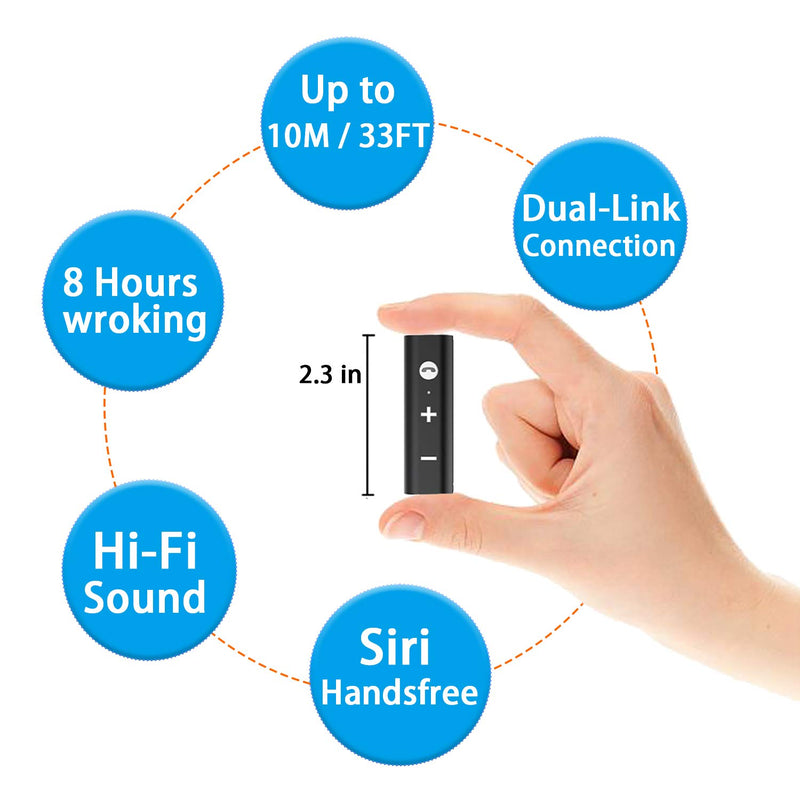 Mini Wireless Bluetooth Receiver, Bluetooth 5.0 Car Adapter & Bluetooth Aux Receiver with Clips Design 3.5mm Stereo Output for Home Audio/Car Audio Stereo System, Headphones, Handsfree Calls