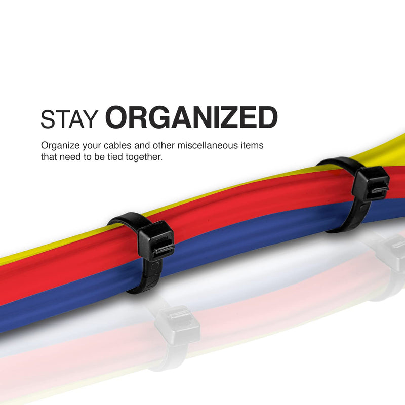 TR Industrial Multi-Purpose UV Resistant Black Cable Ties, 8 inches, 100 Pack 8"