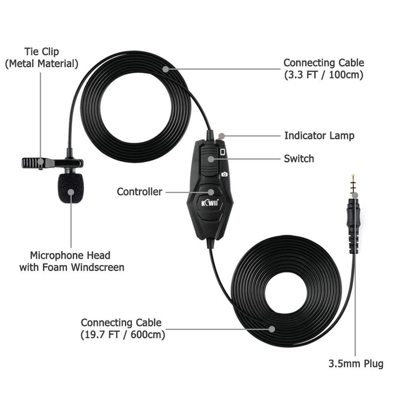 Lapel Lavalier Microphone Clip-on Lav Mic for Sony ZV-1 RX100 VII ZV-E10 A6400 A6300 A6100 A7 A7C A7S A7R Canon G7X III M50 M6 R RP R5 R6 90D Nikon Z50 Z5 Z6 Z7 Panasonic GH6 G85 G95 G100 G7 G9 & More