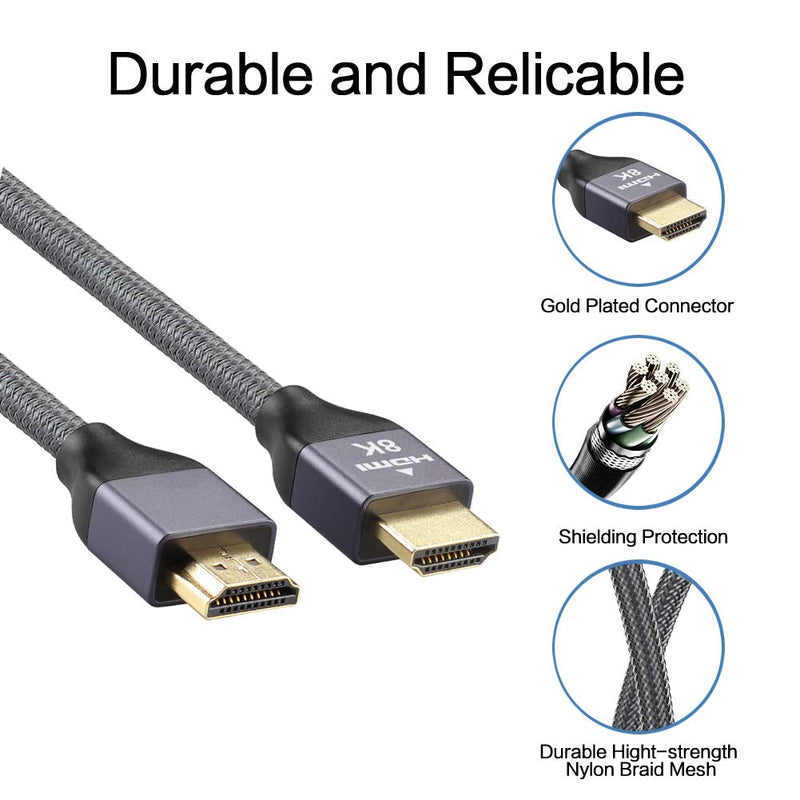 8K HDMI 2.1 Cable 6.6FT, 48Gbps Ultra High Speed HDMI Cord, 4K120 8K60 HDR eARC Compatible with Apple TV,Roku,Samsung QLED,Sony LG,Nintendo Switch,Playstation,PS5,PS4,Xbox One Series X (1, 6.6FT/2M) 1