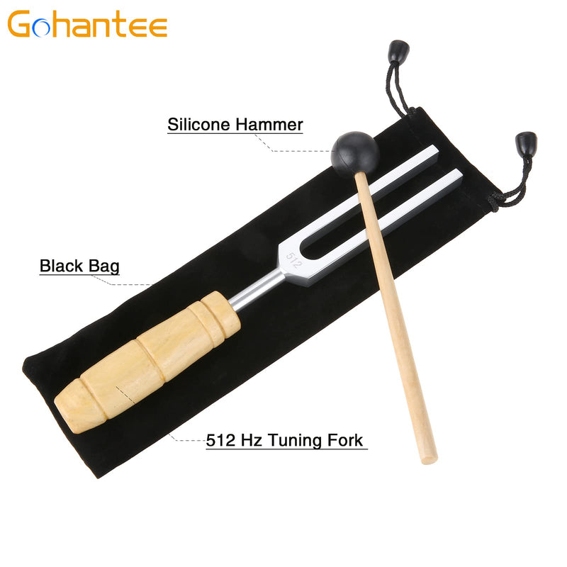 gohantee Tuning Fork 512 Hz with Silicone Hammer and Storage Bag for Hearing Tests, Violin Guitar Tuner Instrument Sound therapy, Stainless Steel Tuning Fork for Medical Healing