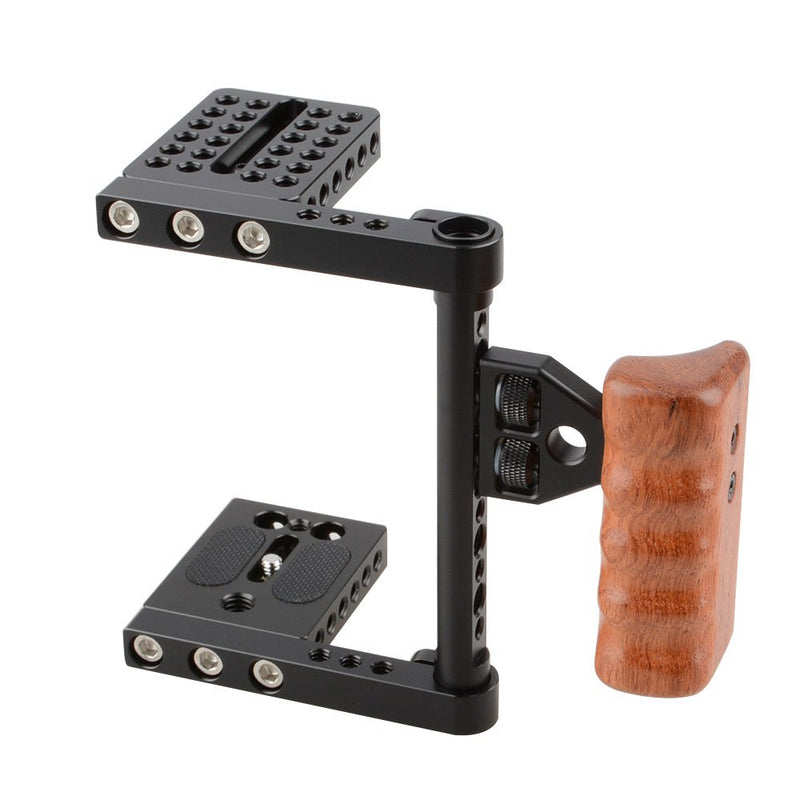 CAMVATE DSLR Video Camera Cage Stabilizer Rig with Wooden Handle Compatible for Nikon Sony Black-1