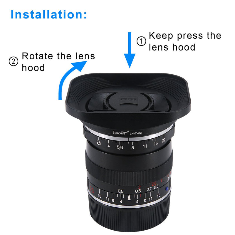 [AUSTRALIA] - Haoge LH-ZV03 Square Metal Lens Hood for Carl Zeiss Distagon T 2.8/21 21mm f/2.8 ZM, C Biogon T 4.5/21 21mm f/4.5 ZM, 2.8/25 25mm f/2.8 ZM, 2.8/28 28mm f/2.8 ZM, C Sonnar T 1.5/50 50mm f/1.5 ZM Lens Square - Black 