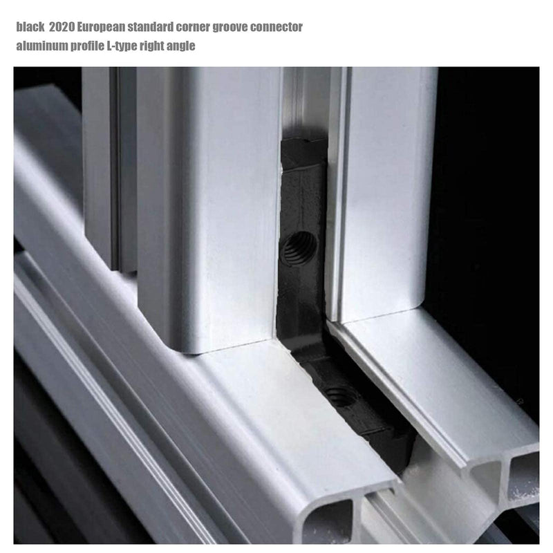 12pcs EU-2020 T Slot Zinc Alloy Corner Angle Connector L Shape 25x25.8mm with M5 Screw Black for Aluminum Extrusion