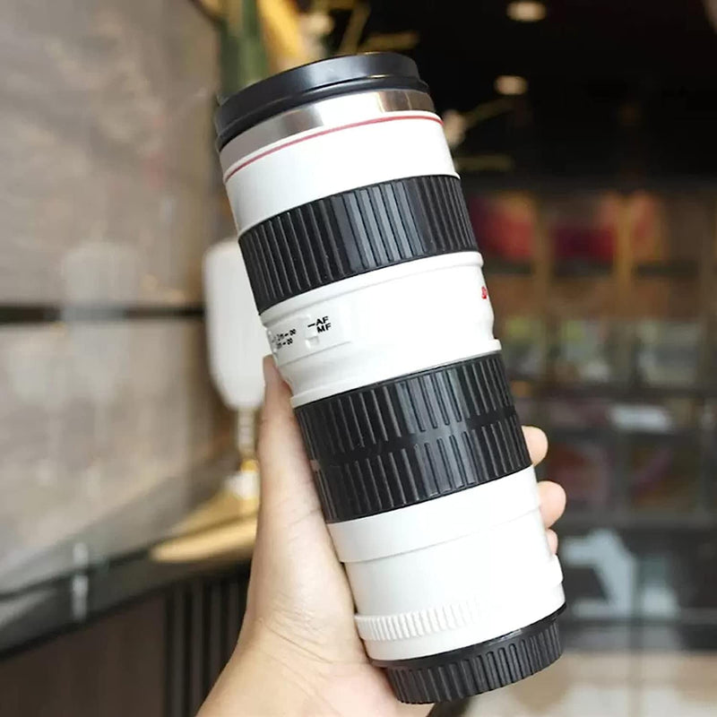 Sequpr Camera Lens Coffee Mug-14.8oz，Stainless Steel Camera Lens Cup，Camera Lens Mug for Photographers Men Women Birthday Gifts