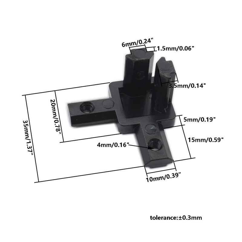 4PCS Black Aluminum Profile Connector, TTZEZE 20 Series 3-Way End Corner Bracket Solid Connector with M4 Screw for Standard 6mm T Slot Aluminium Alloy Extrusion Profile 3D Printer Parts,Thickness 5mm 2020 Series