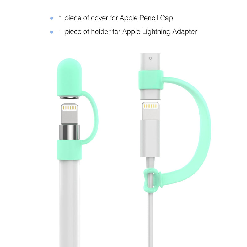 MoKo Pencil Cap Holder Fit Apple Pencil, USB Cable Tether + Apple Pencil Cap, Fit iPad 8th Gen 2020/7th Gen 10.2 2019/iPad Air 3 10.5"/iPad mini 5 2019 (Only Fit Apple Pencil 1st),GREEN (Glow in Dark) Green-Glow in Dark