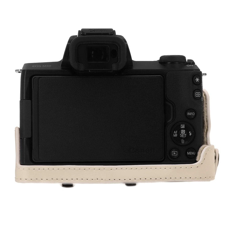 MegaGear Ever Ready Leather Camera Case Compatible with Canon EOS M50 Mark II (15-45mm), M50 (15-45mm) White