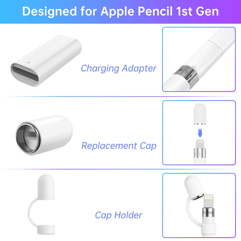 Magnetic Replacement Cap and Charger Adapter for Apple Pencil 1st Generation (with Silicone Protective Cap Holder)