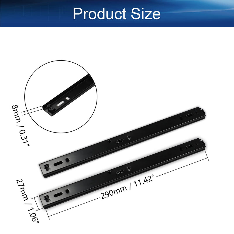 Yinpecly Metal Ball Bearing Side Mount Drawer Slides 12" Length Cold Rolled Steel for Furniture Drawers 2 Fold Drawer Ball Bearing Slide Track Rail 55 LB Bearing Capacity Side Mount Black 1Pair