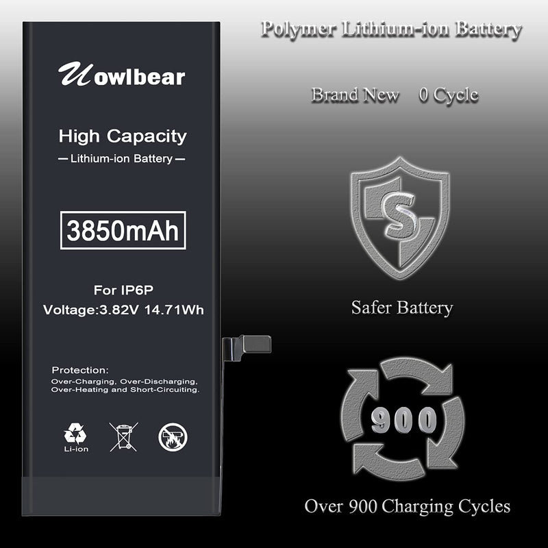 3850mAh Battery for iPhone 6 Plus, uowlbear IP6P High Capacity Replacement Battery for A1522 A1524 A1593 with Complete Replacement Kits -3 Yesr Service 0 Cycle