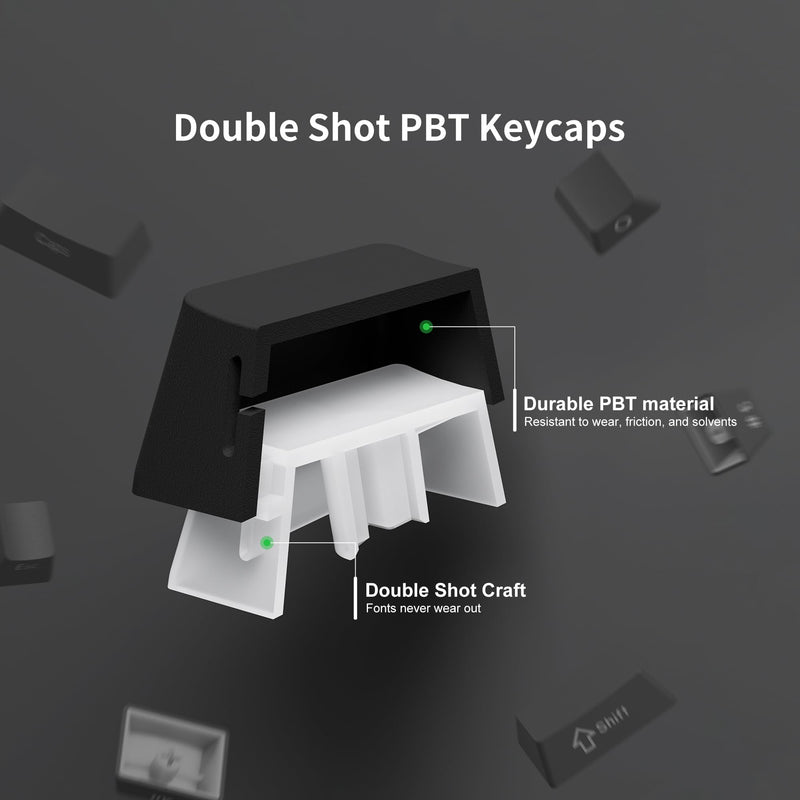 PBT Keycaps - Side Print Keycap Set, Double Shot Shine Through Custom Keycaps, Black Keycaps OEM Profile 136 Keys, Minimalist Style Phantom Keyboard Keycap for Mechanical Keyboards
