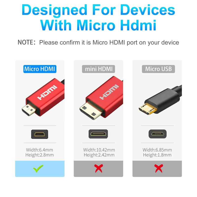 Short Thin 8K Micro HDMI to HDMI 3.3FT/1M, Ultra High Speed 48Gbps, Rulykar Cord Φ2.5mm, 8K@60Hz, 4K@120Hz,Compatible with Hero 7 6 5 Sony A6000 A6300 Camera Nikon B500 Yoga 3 Pro HD/MICRO 3.3FT/1M
