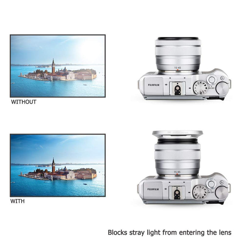 52mm Screw In Lens Hood Shade Cover for Fujifilm Fuji Fujinon XC 15-45mm F3.5-5.6 OIS PZ Lens on Camera X-T30 X-T20 X-T10 X-T200 X-T100 X-A7 X-A5 X-A10 X-E3 X-E2S XE2 X-S10 X-T4 X-T3 X-T2 Xpro3 Silver