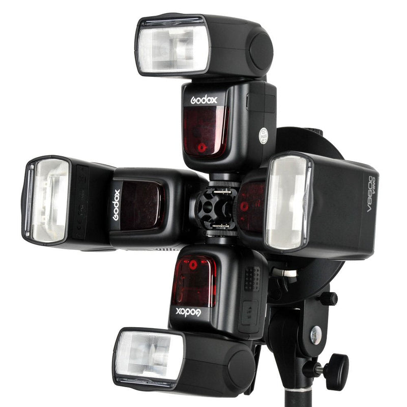 [AUSTRALIA] - Godox S-FA Four Speedlite Adapter Hot Shoe Mount Holder for S-Type Speedlite Bracket, Hot Shoe Speedlite Flash + CEARI Microfiber Clean Cloth 