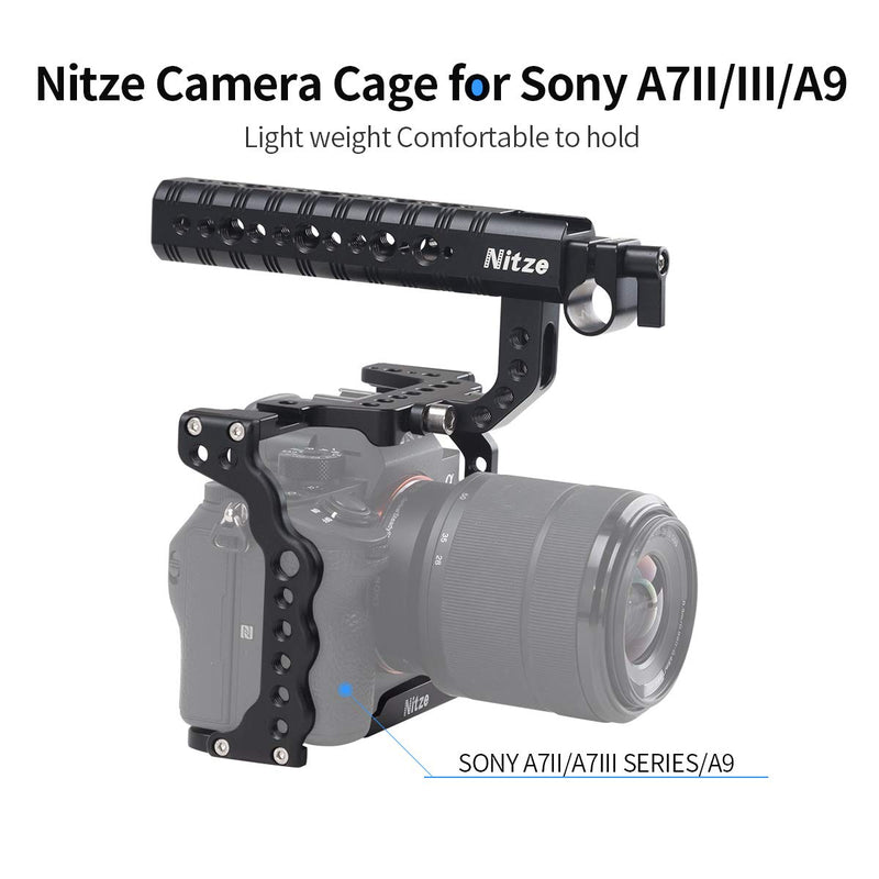 NITZE A7III/A7RIII Camera Cage for Sony A7III/A7RIII with Top Handle and HDMI Cable Clamp - SHT03B Cage with Top Handle-SHT03B