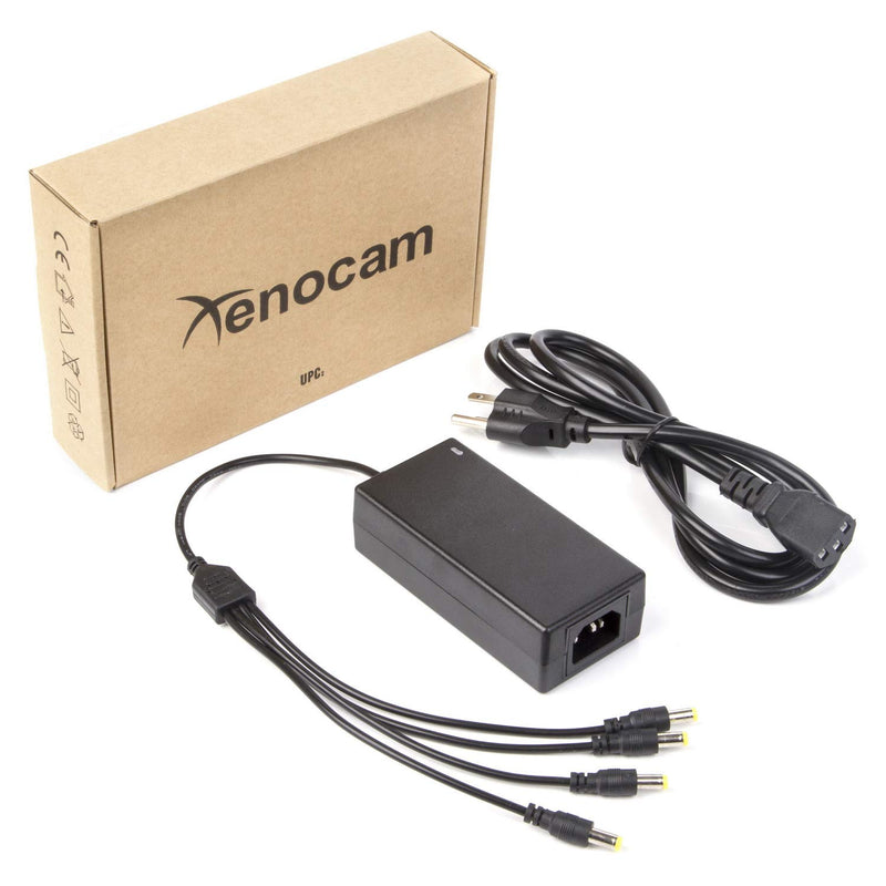 Xenocam 100V-240V to DC 12V 5A Switching Power Supply Adapter 1 to 4 Power Splitter for Security Cameras and LED Strip Light dvr Kits 12v5a 1to4 Cable power adapter