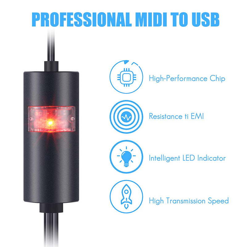 [AUSTRALIA] - LiDiVi MIDI to USB in-Out Cable MIDI Interface, Professional Piano Keyboard to PC/Laptop/Mac MIDI Adapter Cord for Home Music Studio - 6.5Ft, Black 