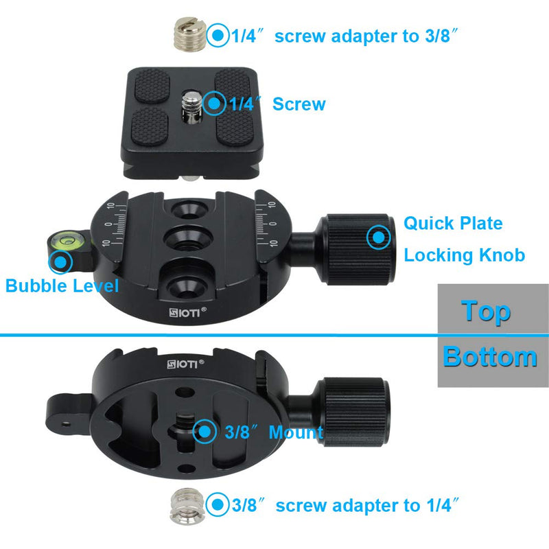 SIOTI Quick Plate Adapter with PU50 Quick Release Plate Compatible with RRS/ARCA Ball Head or Any Tripod Head/Tripod with 1/4" or 3/8" Mount QR Adapter