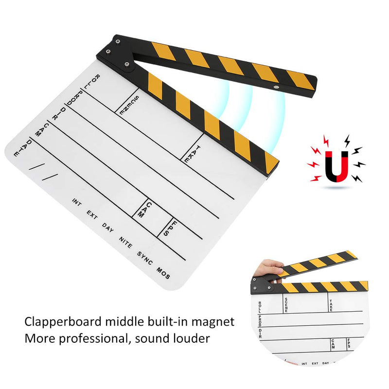 Acrylic Film Clapboard, 30x25cm/11.81x9.84" Movie Props Clap Board Dry Erase Director's Cut Action Scene Clapper Board Clap Photography Tool(Yellow) Yellow