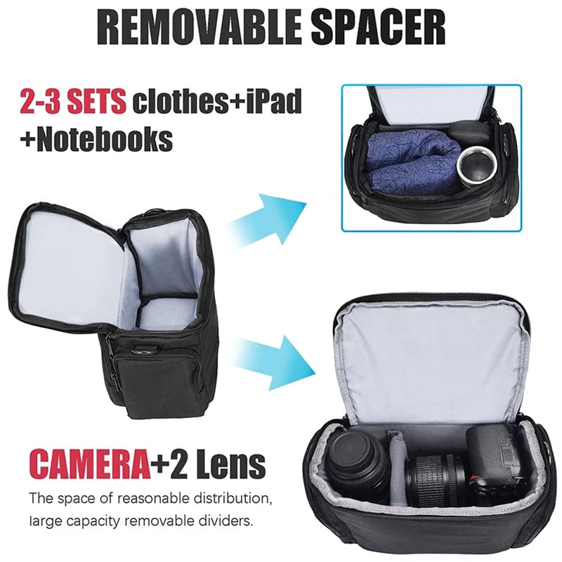 Cwatcun Shoulder Camera Bag Water Resistant Camera Bag Case for Nikon Canon Sony Pentax Olympus Panasonic Samsung Mirrorless SLR DSLR Photography Lens Accessories Large Black 1.0 BLACK L