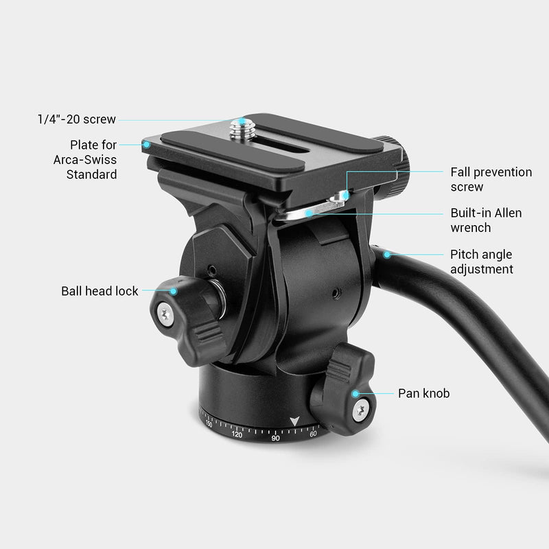 SmallRig Selection Tripod Fluid Head Pan Tilt Head with Quick Release Plate for Arca Swiss for Compact Video Cameras and DSLR Cameras -3259