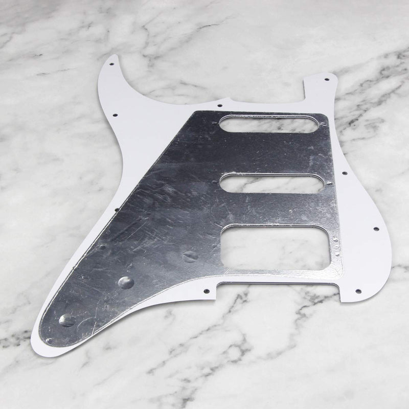 FLEOR 3Ply White 11 Hole Round Corner Strat HSS Pickguard Guitar BackPlate Set Fit USA/Mexican Stratocaster 4-screw Humbucking Mounting Open Pickup