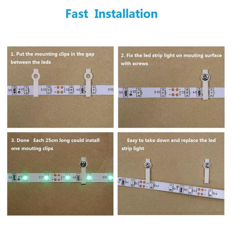 LED Strip Light Fix Clip 100PCS Pack with Screws Suit for IP20/IP44 8MM,10MM Width LED Strip Light Ideal for 8/10mm Wide Non-waterproof Strip Lights