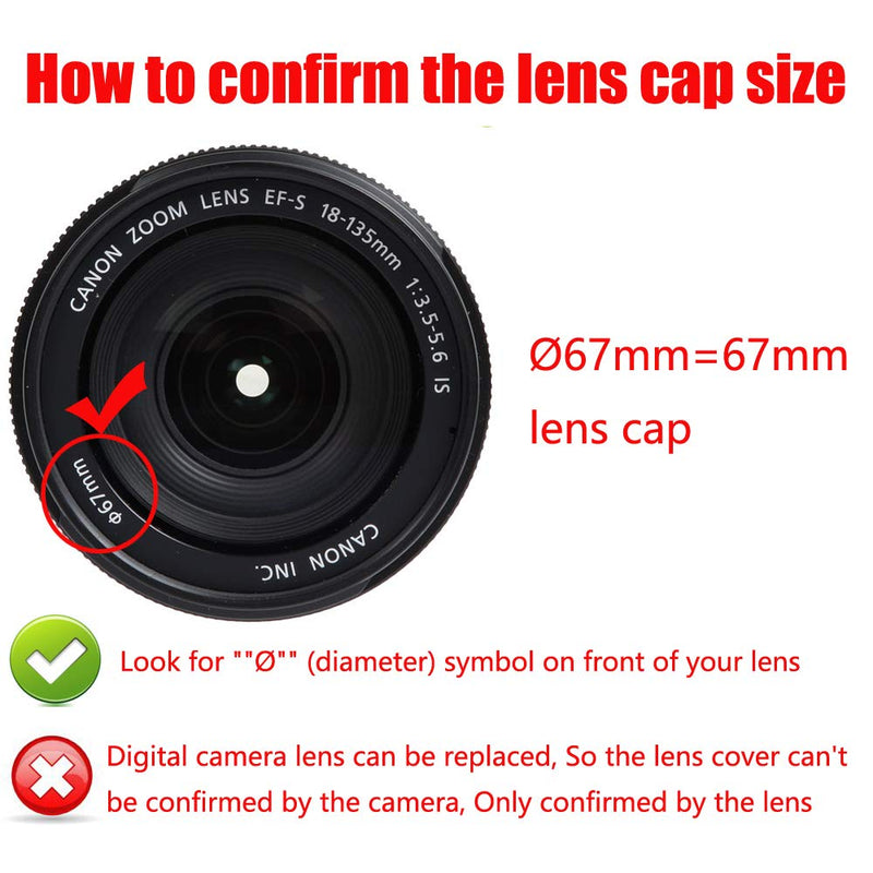 (3 Pack) 67mm Lens Cap Cover with Keeper fit for Canon 90D 80D T8i w/EF-S 18-135mm, EF-S 10-18mm, EF 70-300mm,EF 35mm f/2 is USM Lens
