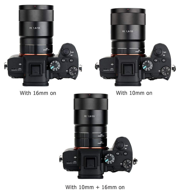 JJC E Mount Auto Focus Macro Extension Tube Set for Sony A6000 A6100 A6300 A6400 A6500 A6600 A5100 A1 A7C A7III A7II A7 A7RIV A7RIII A7RII A7R A7SIII A7SII A7S A9 A9II and More Sony E Mount Camera