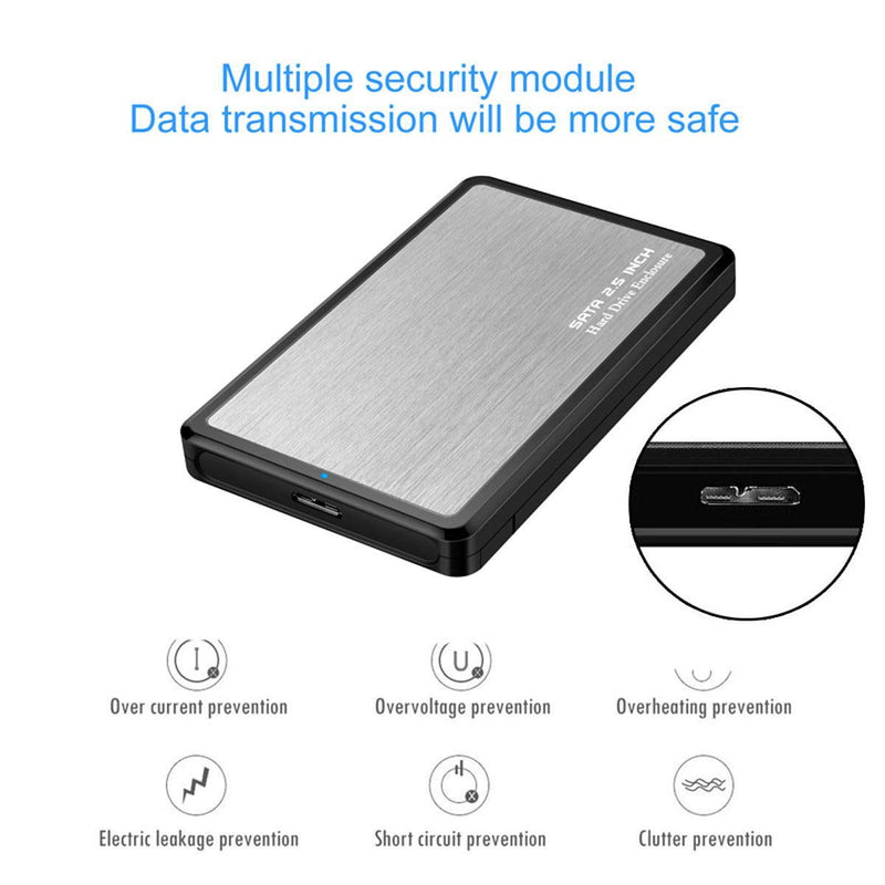 Cablecc USB 3.0 to 2.5" SATA 22Pin 7+15 SSD External Hard Disk Enclosure for Laptop & PC (Silver)