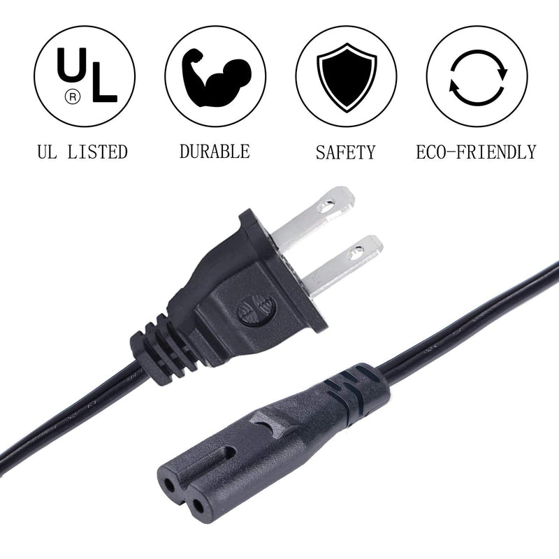 UL Listed Power Cord for Samsung Soundbar PS-WM20 Q60r Q90r Q70R PS-WJ4000 PS-WJ6500 PS-WK450 HW-Q60R HW-Q90R HW-Q70R Sound bar Subwoofer AC 2 Prong 6Ft Power Cord IEC C7 Cable Replacement