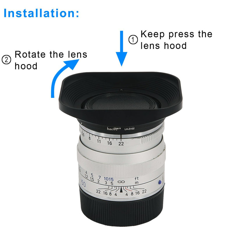 Haoge LH-ZV02 Square Metal Lens Hood for Carl Zeiss Biogon T 2/35 35mm f2 ZM, C Biogon T 35mm f2.8 ZM, Planar T 50mm f2 ZM; Voigtlander NOKTON Classic 35mm f1.4 VM, 40mm f1.4 VM 50MM f1.5 as LH-6 Square - Black