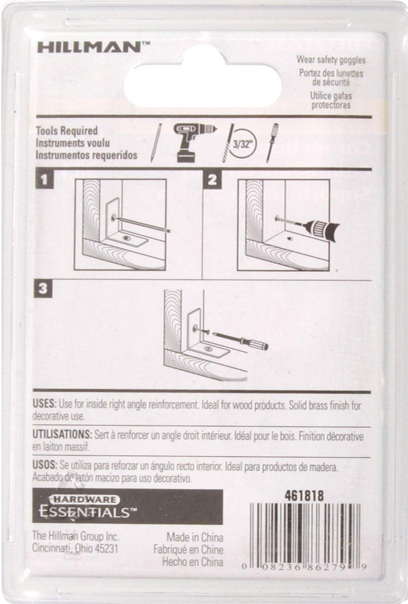The Hillman Group 851151 Brass Corner Braces 4 Pack, 1-1/2"