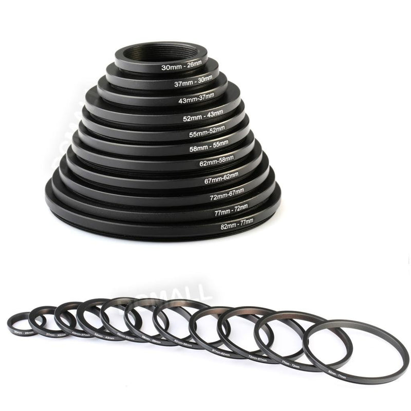 Step Down Rings for Filters, K&F Concept Metal 11pcs Lens Filter Step Down Adapter Ring Kit 43-37MM 52-43MM 55-52MM 58-55MM 62-58MM 67-62MM 72-67MM 77-72MM 82-77MM for DSLR Camera