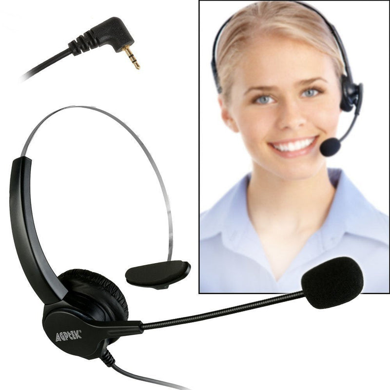 AGPTEK® 2.5mm Monaural Headset for Desk Phones, 6FT Hands-Free Noise Cancelling Headphone with Mic, Microphone, Comfort Fit Headband for Office Phones