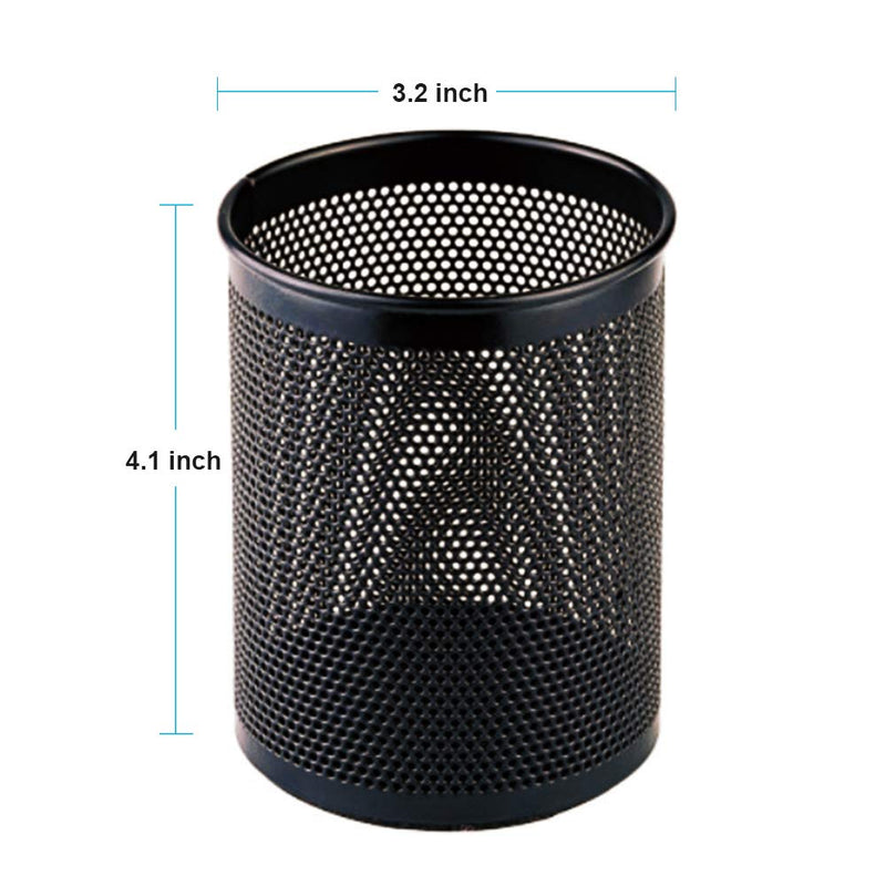 Comix Mesh Pen Holder for Desk, Metal Pencil Organizer, Black Round Pen Cup for Office School Black1